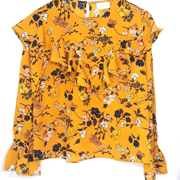 Mello Day Sz S Yellow Cottage Core Floral Babydoll Blouse - Picture 1 of 8